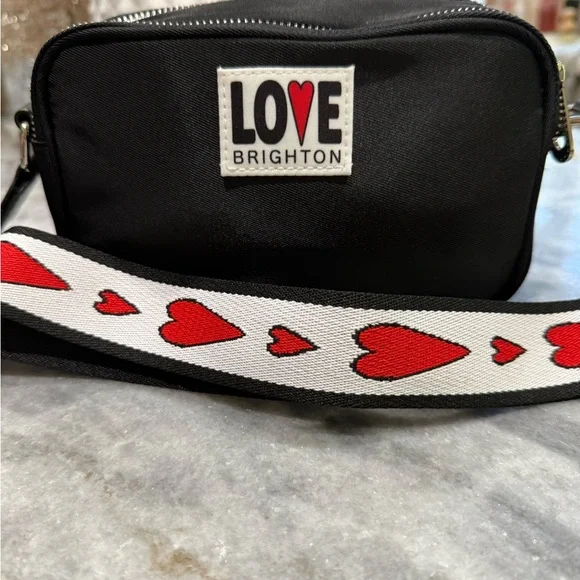 NWOT Brighton Black Crossbody Bag with Red Heart Strap - Picture 7 of 7